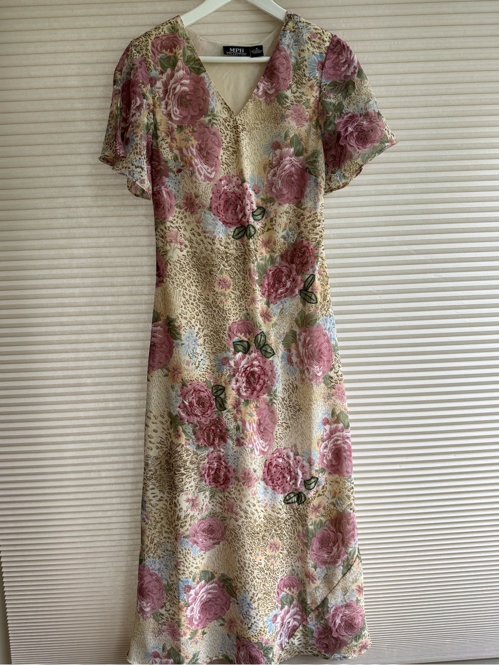 MPH Floral Rose Beaded Maxi Flowy Medium Women’s Dress